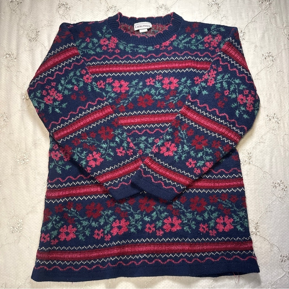 Vintage Laura Tyler Floral Knit Sweater – Size Small – Made in USA